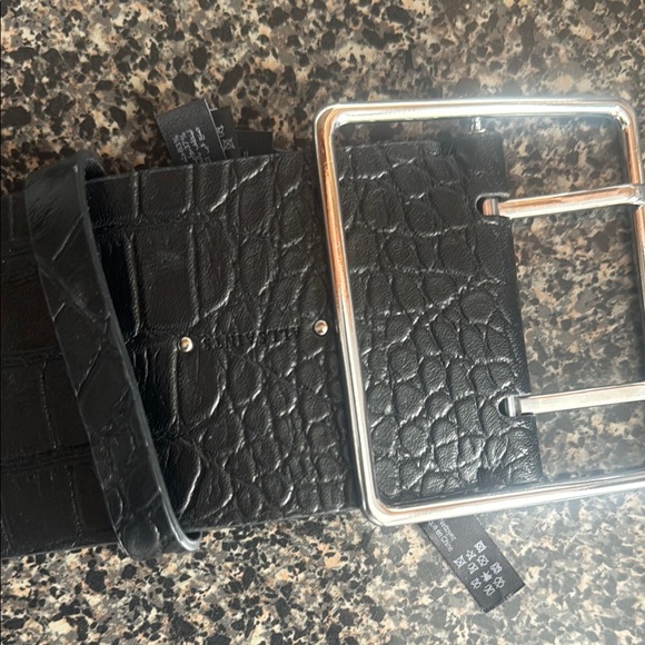 All Saints Black Croc Embossed Belt with Silver Buckle - Picture 8 of 10